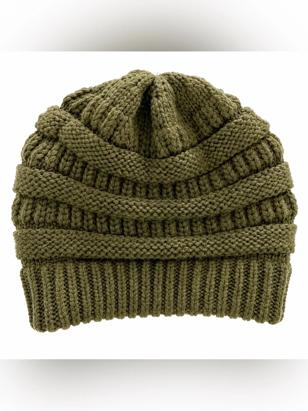 C.C Exclusives Beanie Olive Green Knit Slouchy
